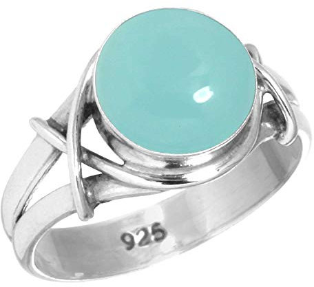 Jeweloporium Aqua Chalcedon Silberring Größe 54 (17,2), 925 Sterling Silber Ring für Damen, runder Edelstein handgefertigter Schmuck