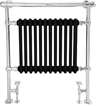 Milano Elizabeth Chrome Black Heated Towel Rail Overhanging Rail - 930mm x 790mm