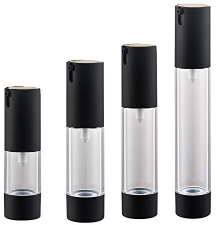 Tvoip 4Pcs/Lot 10ml/15ml/20ml/30ml, Airless Vacuum Pump Home Travel Lotion Bottles Refillable Cosmetics Packing dispenser (Black)