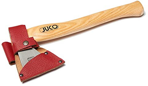 JUCO Camping-Axt mit Tasche, Survival Axt Kit, Poliertes Beil aus Stahl Induktiv Gehärtet, Camping-Set mit Etui, Axt Klein 320mm, Outdoor-Ausrüstung Survival leicht 520g