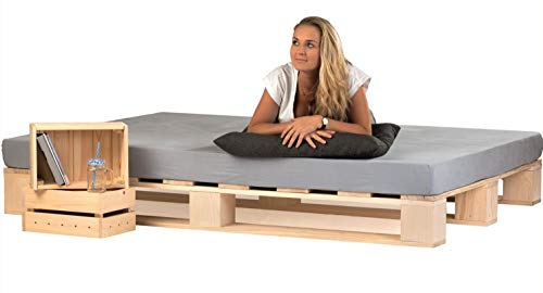 sunnypillow 240x200 cm Palettenbett aus Holz Holzbett Massivholzbett Bett aus Paletten Palettenmöbel Naturholz Fichte europalette 80 90 100 120 140 160 180 200 220 240 x 200 cm