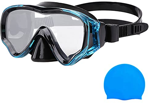 Berallo Kinder Schnorchelausrüstung Tauchmaske Anti-Beschlag und Anti-Leck Schnorchelbrille Schwimmbrille Wasserdicht Langlebig Hartglas Schwimmmaske für Kinder (Blau)