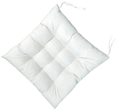 FANSU Coussin de Chaise avec Attache, Couleur Unie Lin Galette de Chaise Epais Tatami Respirant Confortable Coussins de Chaise pour Intérieur Extérieur Jardin Patio (Blanc,50x50x8cm)