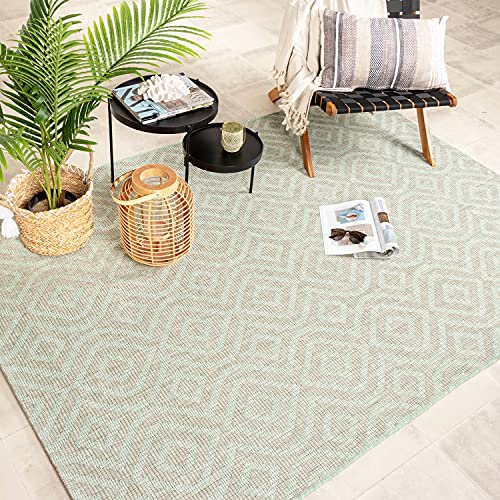 FRAAI | Home & Living In- & Outdoor Teppich - Summer Retro Mint - Wetterfest - Polypropylen - Flachgewebe - Balkon, Garten/Terrasse - Terrasse - Rug