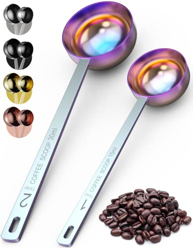 Orblue Set di Cucchiaini da Caffè di Alta Qualità - 1 Cucchiaio (15 ml) e 2 Cucchiai (30 ml) - Dosatore in Acciaio Inox Con Manici Lunghi - Confezione da 2, Multicolore