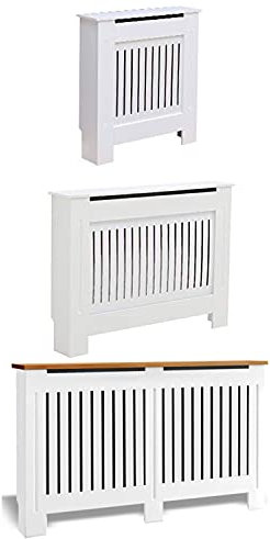 Autofather Radiator Cover MDF Wood White Vertical Slat Living Room Bedroom Hallway Cabinet Modern Design (Large)