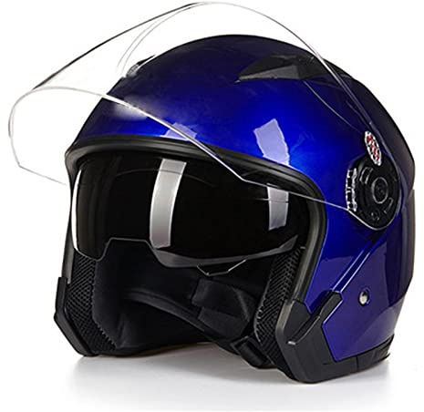 Demi-Casque Rétro Ouvert Moto Adulte Casque Moto Jet Vintage Casques Moto Bols Hommes Femmes Adulte Certification DOT/ECE Casque 3/4 Open Face Moto Casque De Protection,Bleu,M