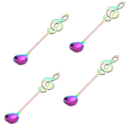 Thitex 4 Pack Music Note Coffee Spoons, Stainless Steel Teaspoon Set, Colorful Dessert Ice Cream Spoon Scoop for Stirring Drink Mixing Milkshake (Colorful-4pcs)