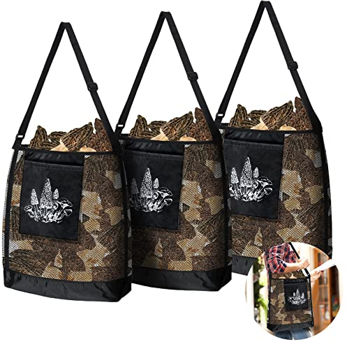 Woanger Pilzbeutel für die Futtersuche, Jagd, Schwarz, Netzstoff, Pilzernte, Sammeln, verstellbare Pflücktasche mit Tasche, Umhängetasche für Obst, Gemüse, Wandern, Camping, 3 Stück