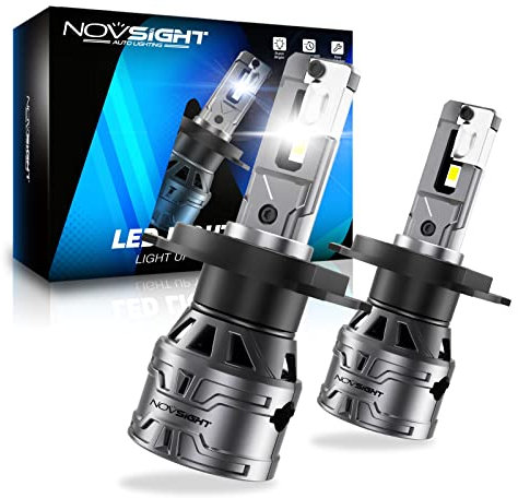 NOVSIGHT H4 LED Headlight Bulbs - 13000 Lumen 350% Brighter Hi/lo Conversion Kit 60W 6500K Cool White Extremely Fast Cooling Halogen Replacement H4/9003/HB2 Headlight Bulbs, IP68 Waterproof, Pack of 2