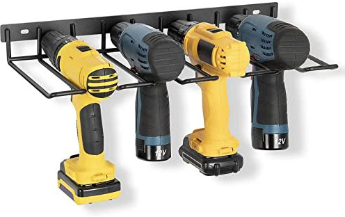 CHAODI Electric Drill Storage Rack, Drill Rack Wall Mount Storage Shelf & Charging Station Holds 4 Drills, Cordless Drill & Bit Holder, Hanging Wall Mounted Organizer, for Garage, Home, Workshop