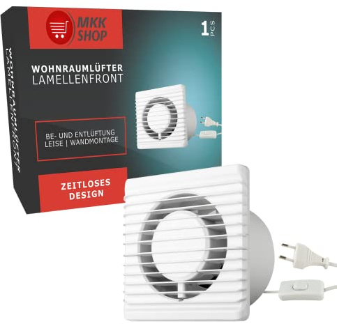 VONLIS Badlüfter Lüfter Ventilator Rückstauklappe Ø 100 mm Kabel + Schalter