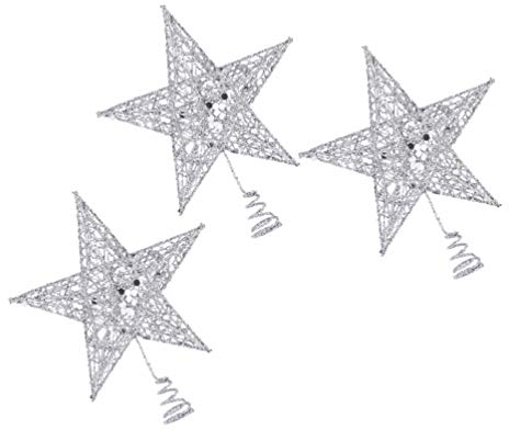 SEWACC Weihnachtsbaumspitze Stern 3Pcs 15Cm Metall Glitzerte Pentagramm Baumkronendekor Weihnachtsbaumsternverzierung für Weihnachtsbaumschmuck (Silber)