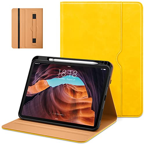 DTTO Schutzhülle für iPad (A16) 11. Gen. 11 Zoll (27,9 cm) 2025, 10. Gen. 10,9 Zoll (27,7 cm) 2022, aus Leder, Business-Folio-Standhülle mit Stifthalter, automatisches Ein-/Ausschalten, Gelb