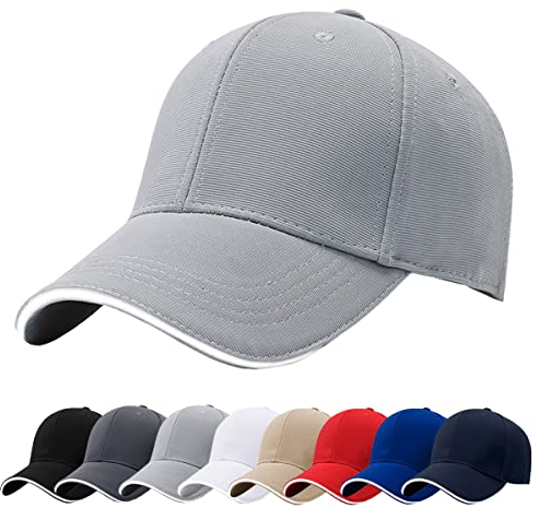 Baynetin Herren Baseballmützen, 100% Baumwolle 6 Pannels Plain Solid Color Hut, Pre-Curved Visor mit Sandwich. Einstellbare Atmungsaktiv Sommer Justierbarer Outdoor-Sportkappe (Hellgrau)