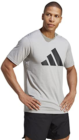 adidas Uomo Train Essentials Feelready Logo Training Tee, Medium Grey Heather/Black, M