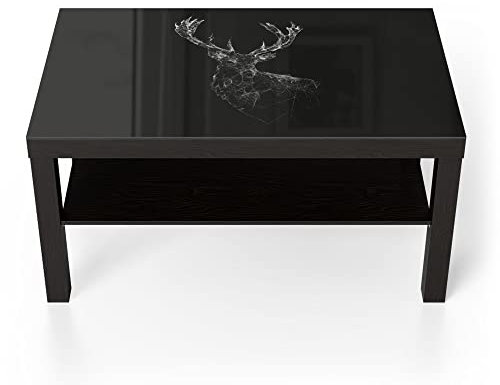 DEQORI Glastisch | schwarz groß 90x50 cm | Motiv Digitalisierter Hirsch | ausgefallener Beistelltisch aus Glas | Hochglanz Couchtisch fürs Wohnzimmer | moderner Couch Tisch mit Design