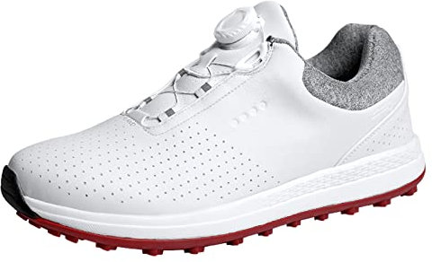 SUMECH Mens Golf Shoes Spikeless Leather Wide Fitting Waterproof Sneakers Big Size,White,11 UK