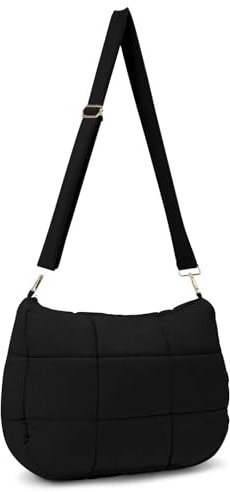 NAARIIAN Gesteppte Tragetasche für Damen, leichte Hobo Crossbody Umhängetasche, gepolsterte Daunen, Baumwolle, große Handtasche, Schwarz