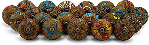 Craft Trade Cabinet Knobs Ceramic Door Knobs for Cupboards Draws Vintage Kitchen Drawer Mix Design Hand Painted Chest of Drawers Boho Furniture Handles (Pack 25, Multicolor)