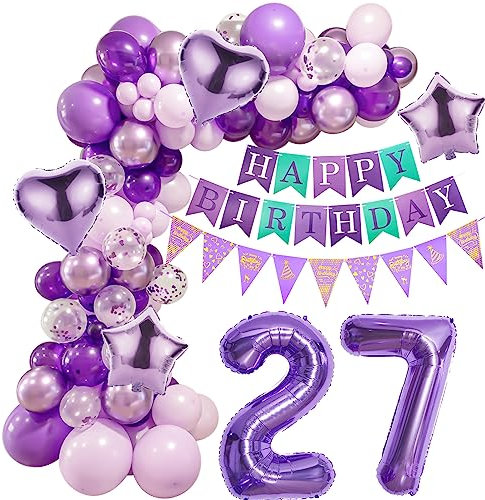 Lila 27 Geburtstag Deko Frauen, Geburtstagsdeko 27 Frauen, Lila Deko 27 Geburtstag Luftballon, 27. Ballon Girlande Lila, 27. Deko Geburtstag Frauen, Lila 27 Geburtstag Luftballons Girlande