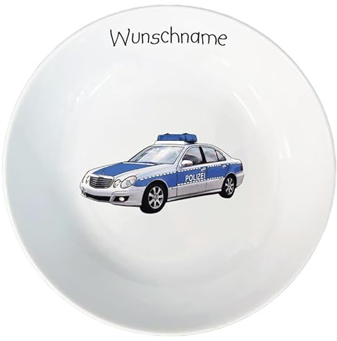 Doriantrade Kinder Müslischale Breischale Schale Porzellan Polizei personalisierbar mit Wunschname Name Kindergeschirr mit Namen personalisiert