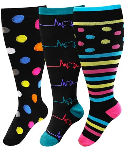 PUTUO Kompressionsstrümpfe Dicke Waden Herren: Thrombosestrümpfe Damen Übergröße Stützstrümpfe Männer Frauen Kompressionssocken für Flug Medizinisch Laufen Reise Mehrfarbig 7XL 3 Paare