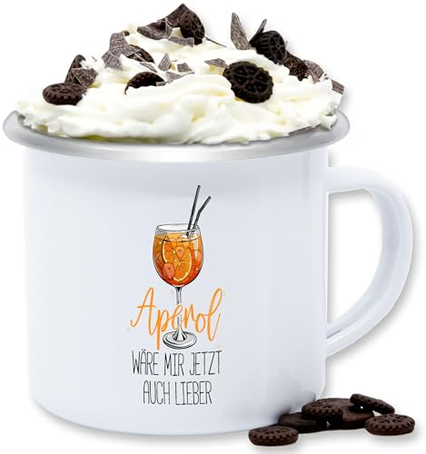 Emaille Tasse Blechtasse - Statement - Aperol wäre mir jetzt auch lieber I Lustige Geschenke Aperol Spritz - 300 ml - Weiß Silber - statements cocktails tassen frohes neues jahr aperolspritz
