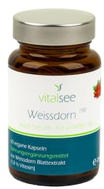 Vitalsee WEISSDORN 190 Extrakt - 60 vegane Kapseln - Blattextrakt (1,8% Vitexin) - ohne Zusätze - im Glas