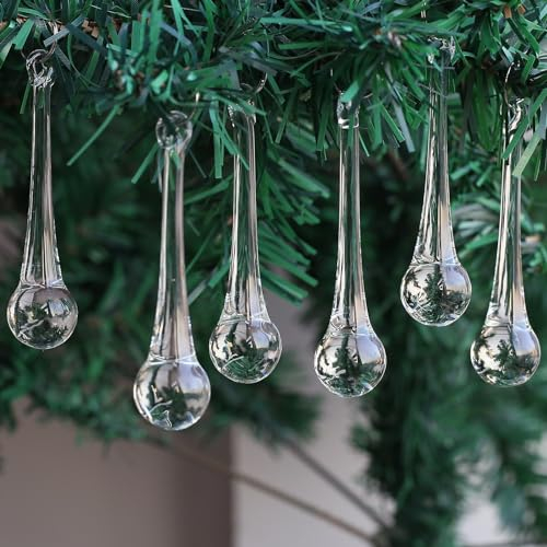Dahi Lot de 14 pendentifs de décorations de Noël en Forme de Goutte de Glace - Pendentifs en Verre à Suspendre - 20 x 80 mm