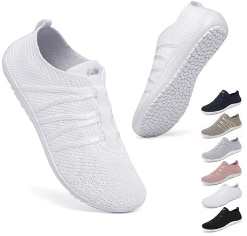 Geweo Barefoot Minimalistes Chaussures Femme Homme Confort Chaussure de Trail Running Marche Sport Casual Fitness Sneakers Léger Respirant Séchage Rapide Antidérapant Bowling Chaussures Blanc 45EU