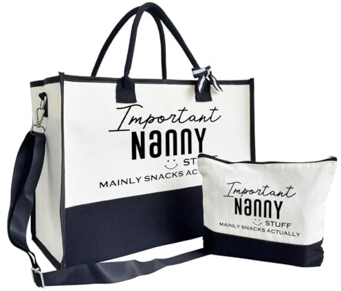 SUSZDOU Wichtige Nanny-Tasche, Nanny-Stoff-Tragetasche, Strandtasche, Canvas-Tragetasche für Frauen, Baumwoll-Leinen-Tasche, Geschenk für Oma, Muttertagsgeschenk für sie, Oma, lustige Geschenke für