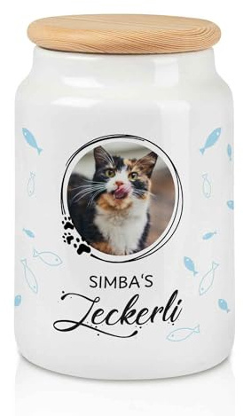GRAVURZEILE Große Leckerlidose - Fotomotiv - Personalisiert mit Foto und Name - Geschenk für Hunde und Katzen - Zur hygienischen Aufbewahrung von Hundekeksen und Leckerlies - Für Tierbesitzer - Katze