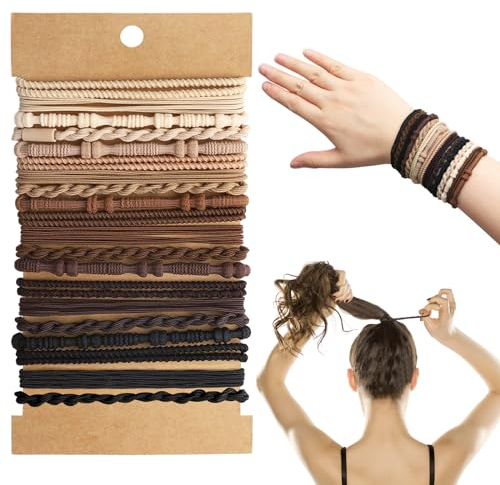 BLMHTWO 20 Stück Haargummi Spirale Damen,Elastische Boho Haargummi Armband Weiche Geflochtene Haarbänder für Frauen und Mädchen Langes, Lockiges, Dichtes Haar