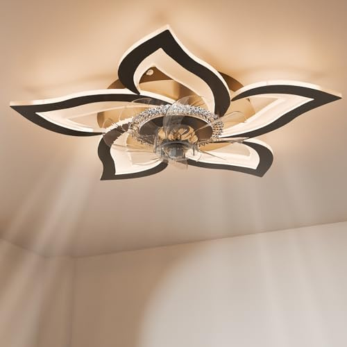 Heilmetz LED Deckenventilator mit Beleuchtung, 47W Dimmbare Deckenleuchte + Fernbedienung & APP - 3 Farbtemperaturen (3000K/4500K/6500K), 6 Stufen Leise - für Schlafzimmer, Wohnzimmer - Schwarz, 70 cm