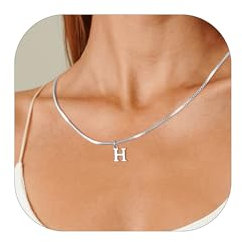Esmoly Kette Damen Kette mit Buchstaben A-Z Necklace Women Silber Buchstaben Kette für Freundin 14K Vergoldet Anhänger Halskette Abschluss Geburtstag Geschenke für Frauen (Buchstaben H, Silber)