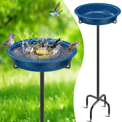 FaloStwer 40In Vogeltränke Vogelbad Futter Schale Wasserstelle Stehend, Metall Vogelbecken Schüssel Wildvögel Wassertränke für Vögel, Vogeltränke Groß Frostsicher Winterfest Vogeltränke(Blau)