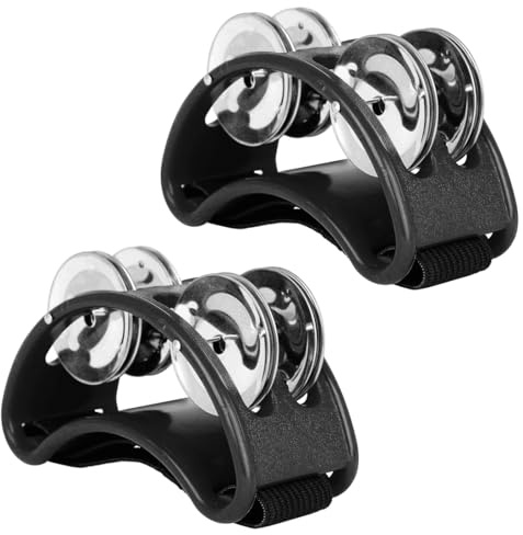 POFET 2pcs Foot Tambourine, Foot Shaker Percussion Pedal Foot Drum With Steel Jingle Bells Musical Instrument Accessories For Concerts, Party Drum