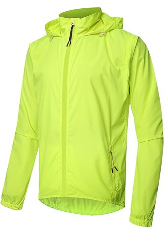TATAUU Men's Cycling Jacket Waterproof Breathable Running Jacket Men High Visibility Reflective Cycling Vest with Removable Sleeves,Green-S