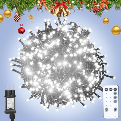 Led Lichterkette Innen mit Stecker 420LEDs 53.28M Weihnachtsbaum Cluster Lichterkette Kaltweiß Weihnachtsbeleuchtung mit Fernbedienung, Timer, 8 Modi, IP65 Wasserdicht Weihnachtsdeko Außen