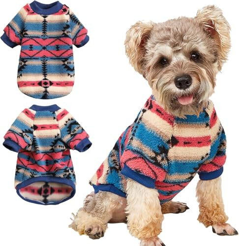Yoolhamy Hundepullover für Kleine Hunde, Fleece Hunde Pullover, Winter Hundepulli, Ethnische Boho Winterkleidung Weich und warm Pullover Hund Thermische Welpen Dog Sweater (Pink, M)