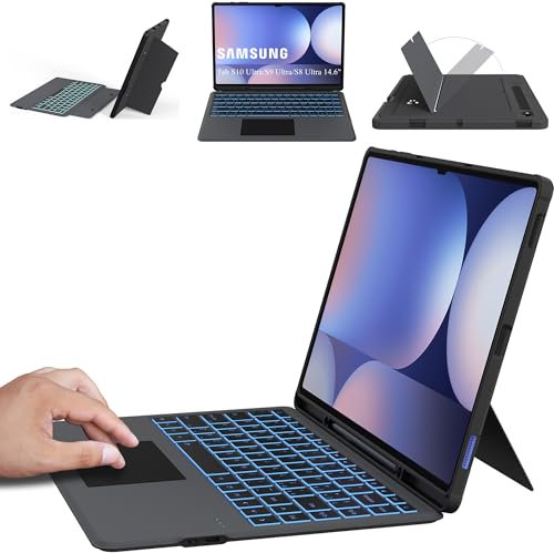 VANKEYPAD Étui avec clavier pour Samsung Galaxy Tab S10 Ultra/S9 Ultra /S8 Ultra : 7 couleurs rétroéclairées Étui pour clavier, italien QWERTY amovible clavier avec pavé tactile