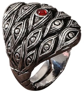 KONFEN Verstellbare geschnitzte Ringe für Herren, Vintage Hip Pop Offene Ringe, Gothic Punk Classic Vintage Kätzchen, Eule, Teufelsauge, Glücksbringer Herrenschmuck, Silber, Legierung