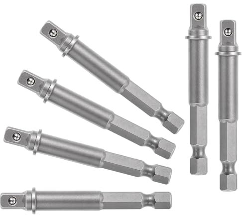 Steckschlüssel Adapter auf 1/4 Vierkant, 6-teiliges Set, 1/4-Zoll-Sechskantadapter auf 1/4 Stecknuss Schraubenschlüssel Nuss Set Verbindung Verlängerung für Bohrmaschine Akkuschrauber Steckschlüssel