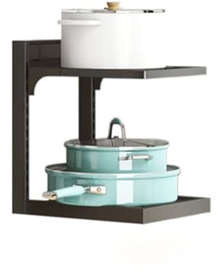 Hosoncovy Metal Pot and Pan Holder Rack,2 Layer Adjustable Height Countertop Saucepan Storage Standing Shelf Under Sink Cupboard Cabinet for Kitchen Storage