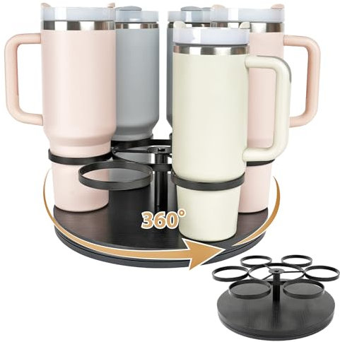 RAINDEE Becher-Organisator für Stanley, Drehbarer Stanley Tasse Organizer-Halter, Flaschenorganisator für Stanley Owala Yeti, Küchenorganisatoren und -Aufbewahrung, Weinregal, Schwarz