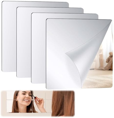 ertlutw 4Pcs Acrylic Mirror - 20 * 20 CM Mirror Stickers Self Adhesive Acrylic Mirror Stick on Mirrors for Wardrobe Doors Large High Clear Mirror for Bathroom, Bedroom, Door etc