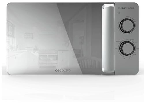 Cecotec Forno a Microonde 20L Proclean 3160 Flatbed Mirror. 700W e Grill 800W, Design Compatto, Interno Ceramico, Modalità Scongelamento, Timer 30 Min, Tecnologia 3Dwave