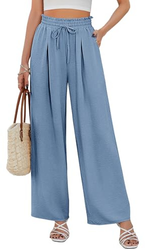 CMTOP Pantalones Mujer Verano Pantalones Casual Suelto Rectos Pantalon Ancho Elegante Comodo Pantalones Casuales Elástico Holgado con Cordón