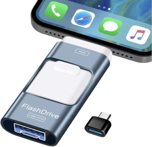 USB Stick 128GB,Flash Drive for iPhone-4 in 1 Photo Memory Stick External Storage Pen Drive Compatible for IOS/Android/Tablet/PC and Devices (Blue, 128G)